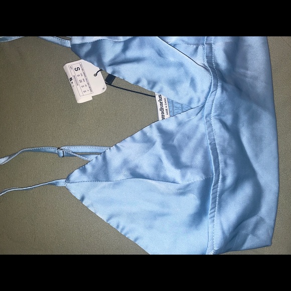 NWT Stradivarius Satin Blue Bralette Crop Top - Picture 2 of 3